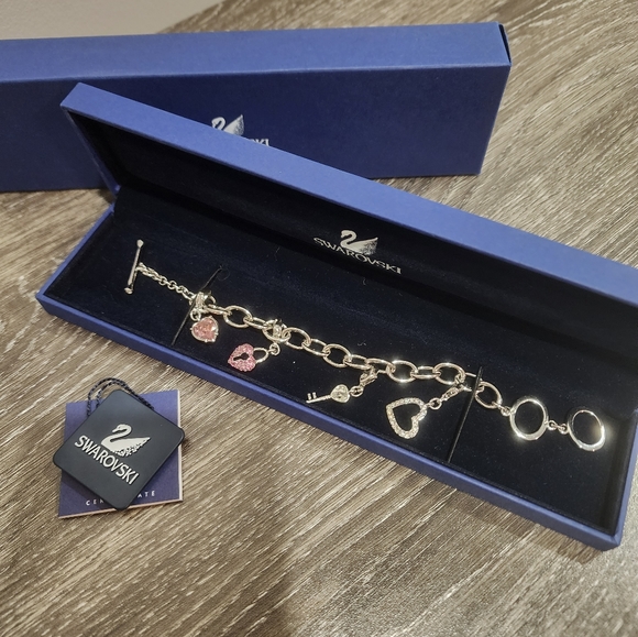 Swarovski Jewelry - Swarovski Crystal Heart and Key Link Charm Bracelet